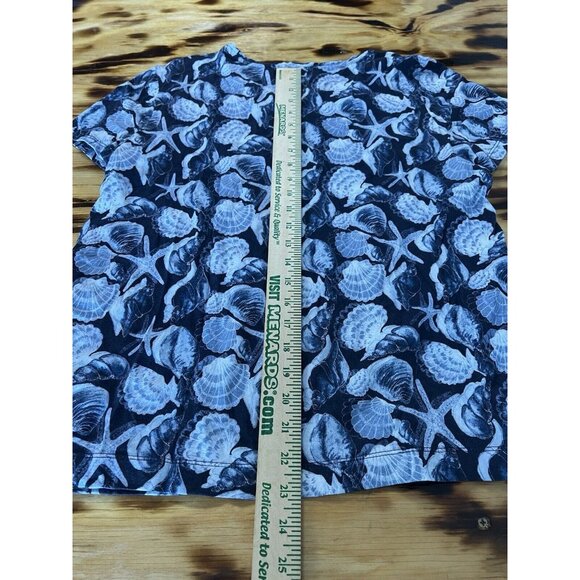 Chico's Size 2 Blue Cotton Modal Tee Shirt Seashell Nautical Beach Travel Modern - Picture 6 of 8